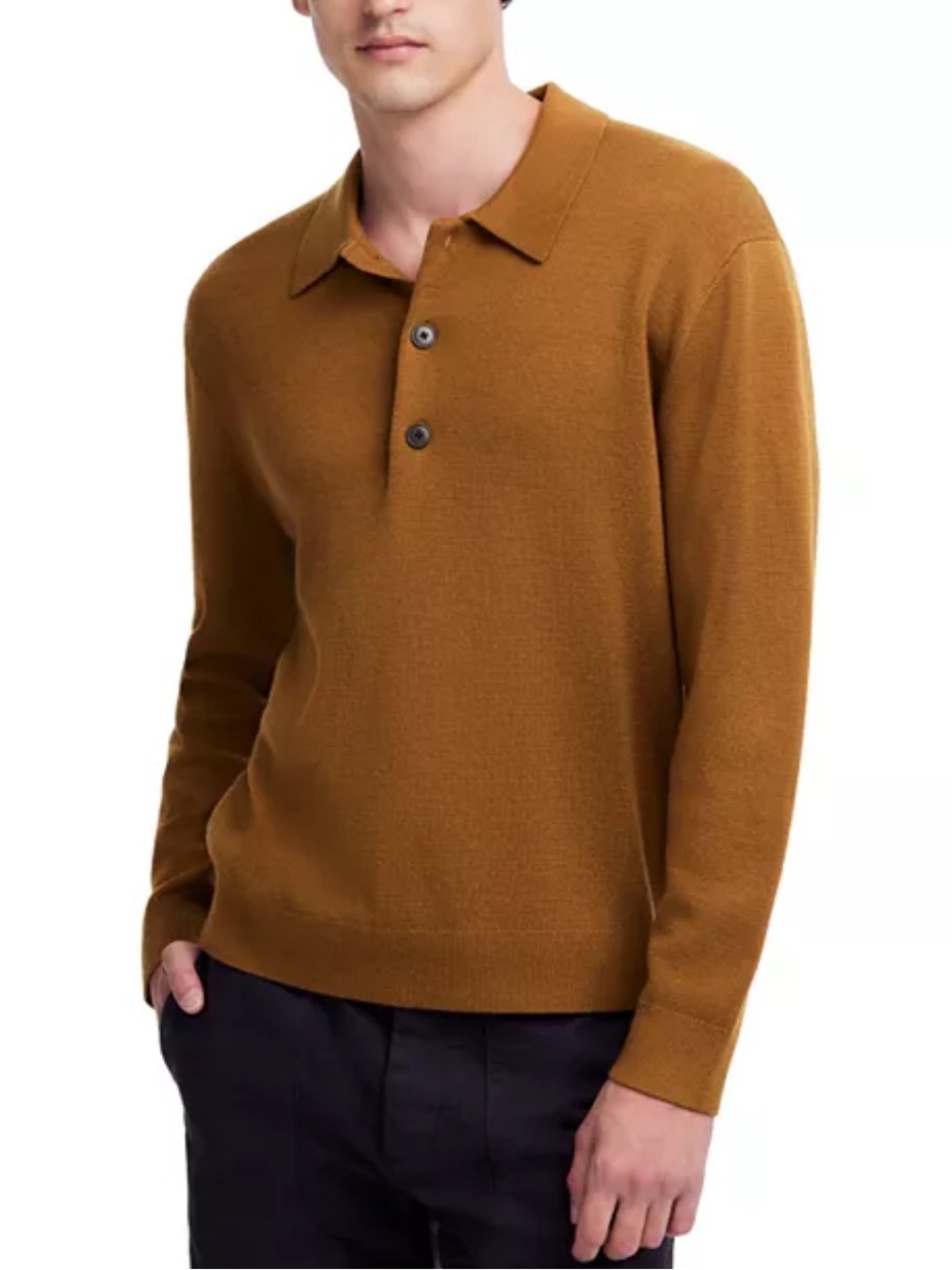Madewell Men's 100% Wool Polo-Neck Crewneck Sweater in Mustard Brown - fall